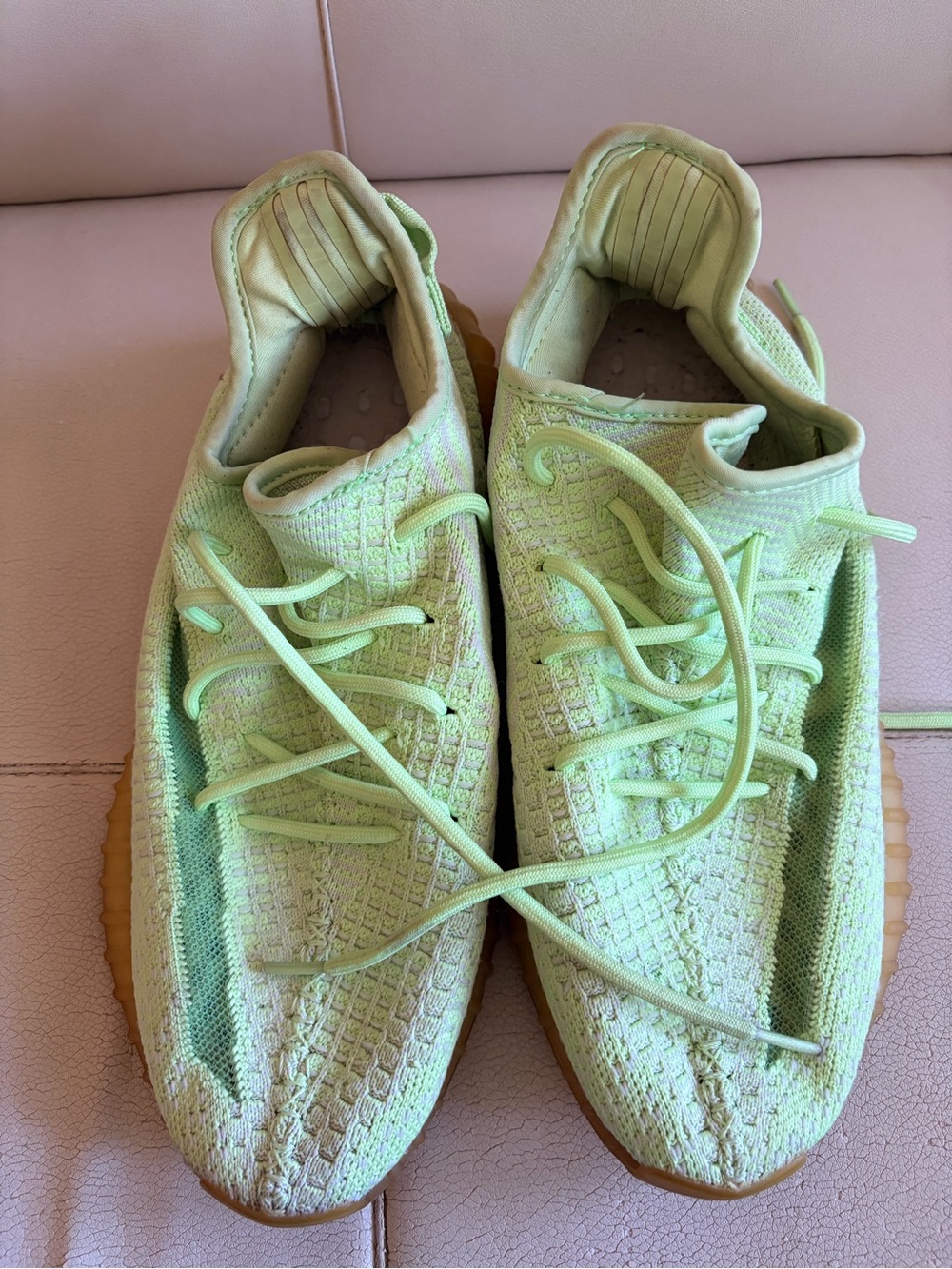 Yeezy Neon Green Athletic Sneakers with Gum Sole - Picture 3 of 4